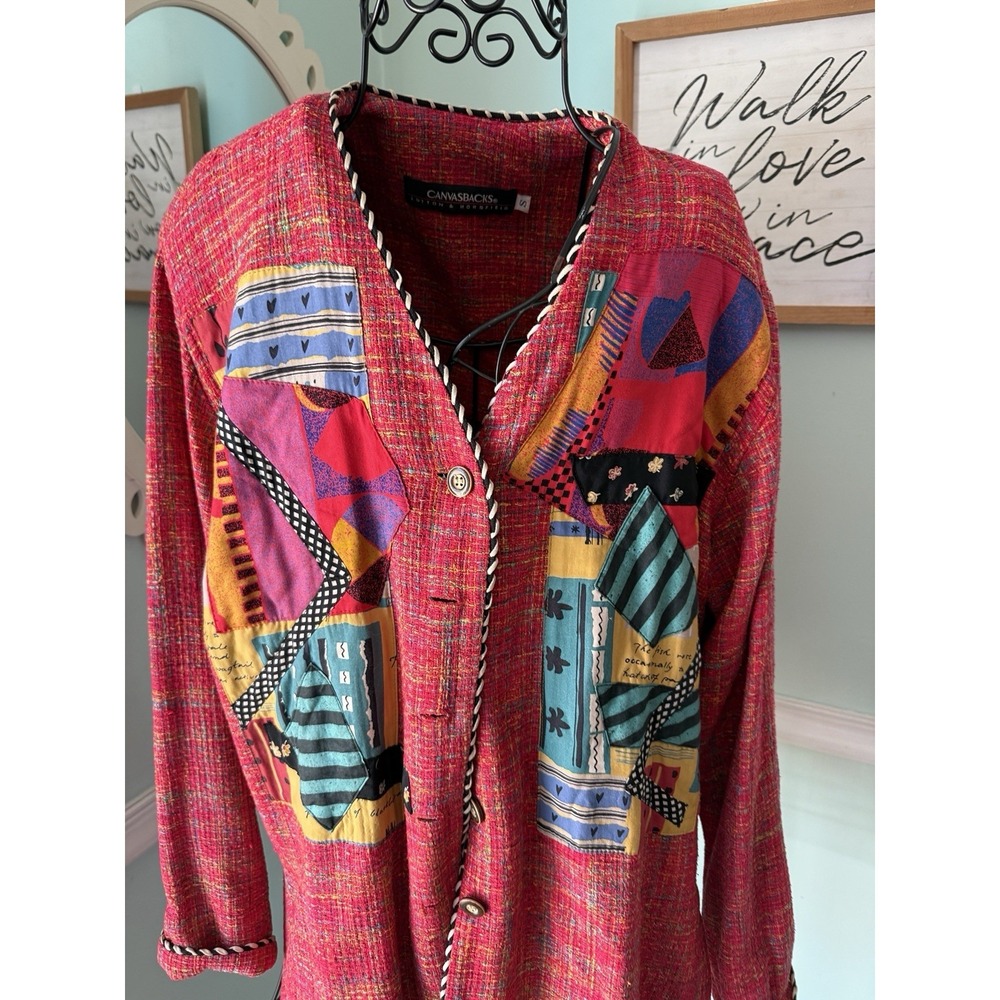 Canvasbacks Lutton & Horsfield Jacket S Red Excellent‎ Patchwork Art To Wear